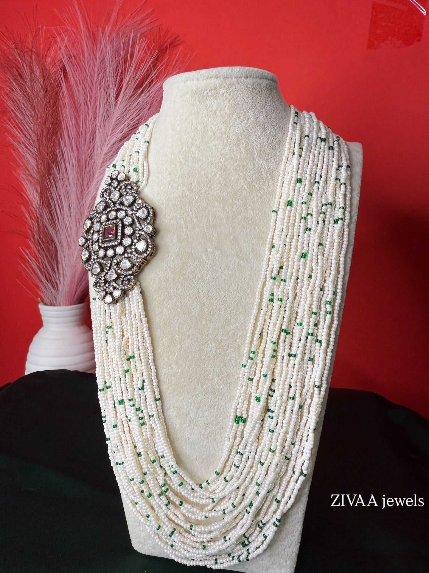 Regal Victorian Pearl Side Locket Necklace Set