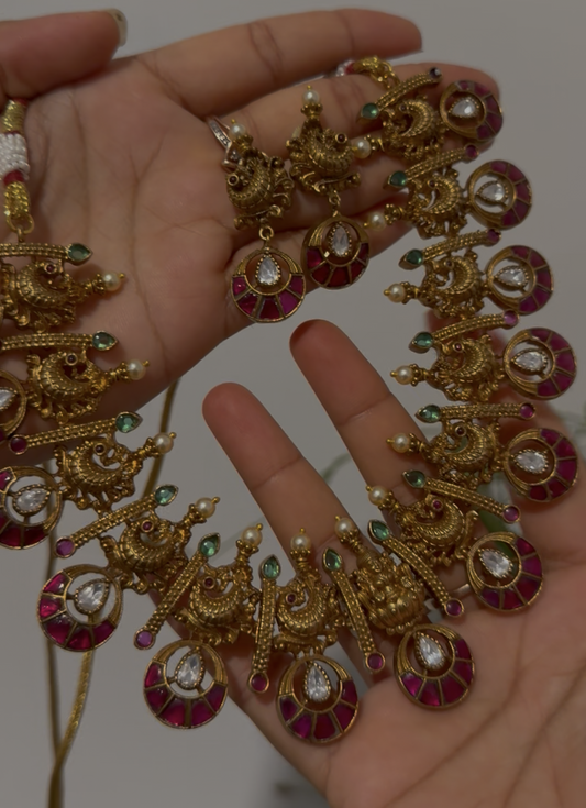 Gold Inspired Jadau Kundan x Nakshi Necklace Set