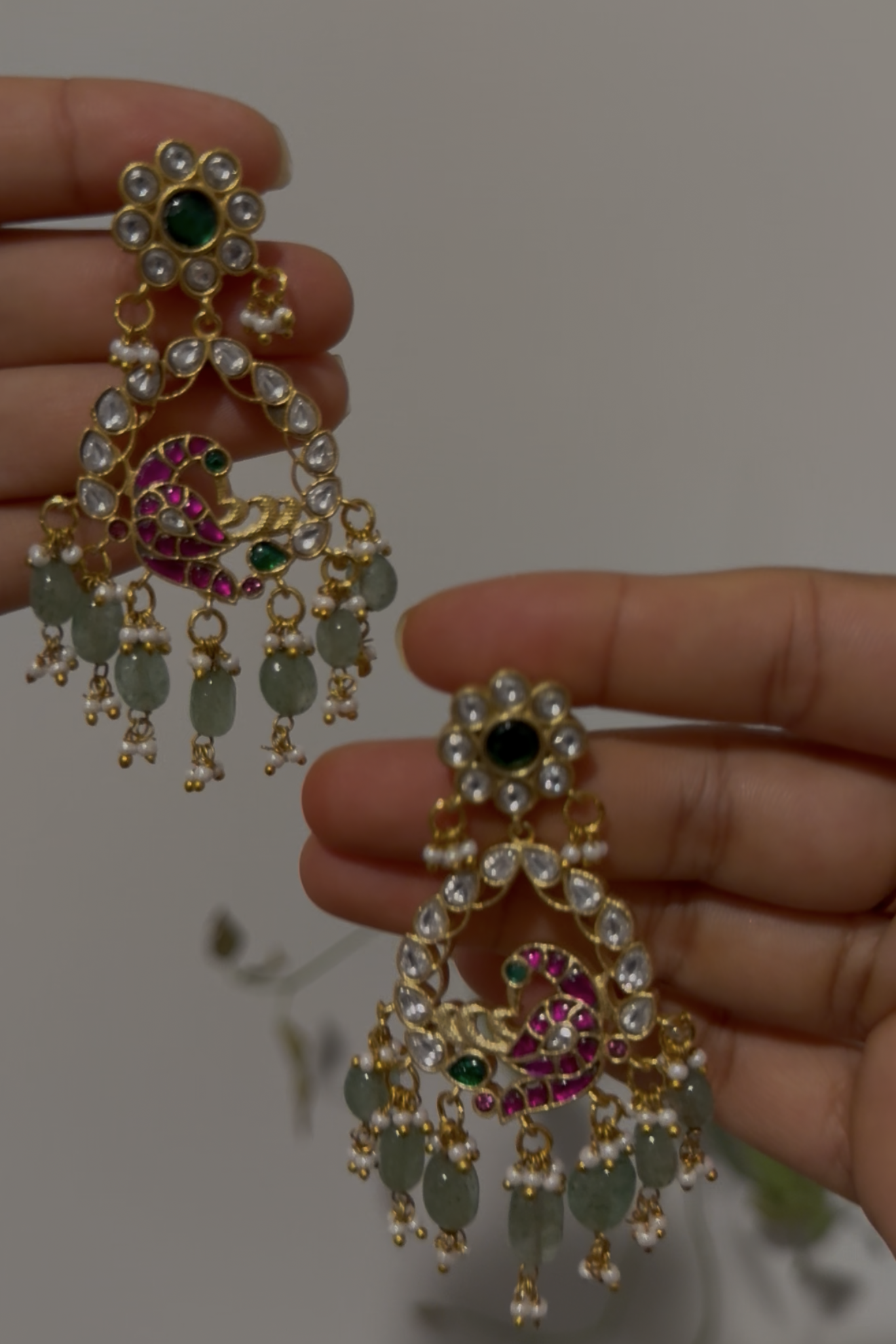 Floral Studded Jadau Kundan Chandbali Earrings