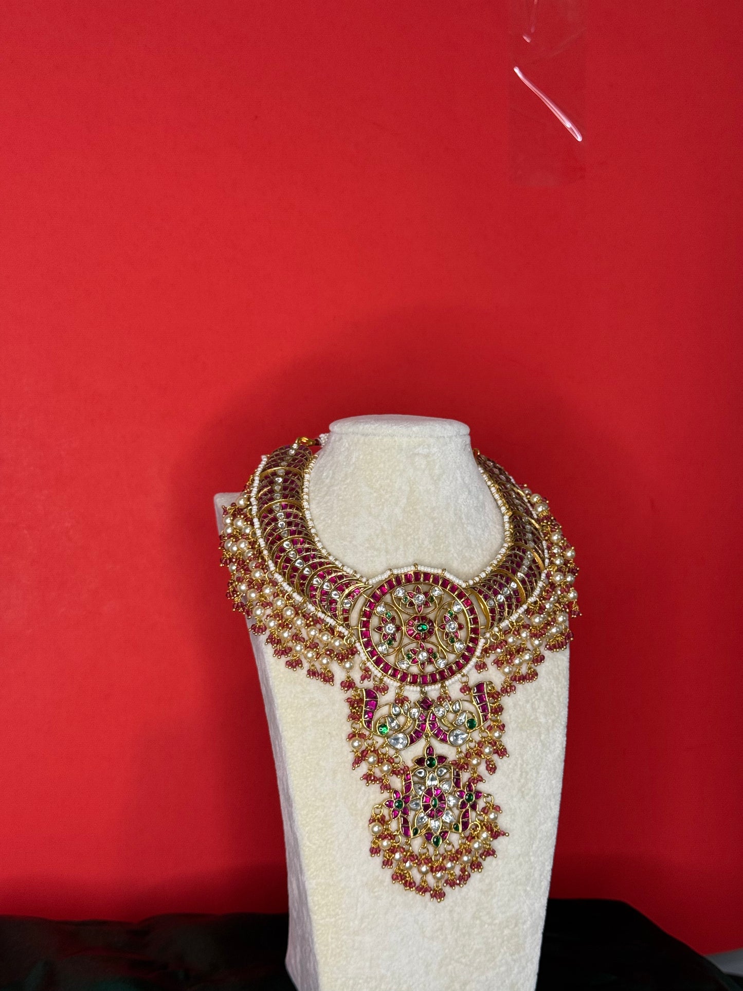Royal Ruby & Pearl Bridal Necklace