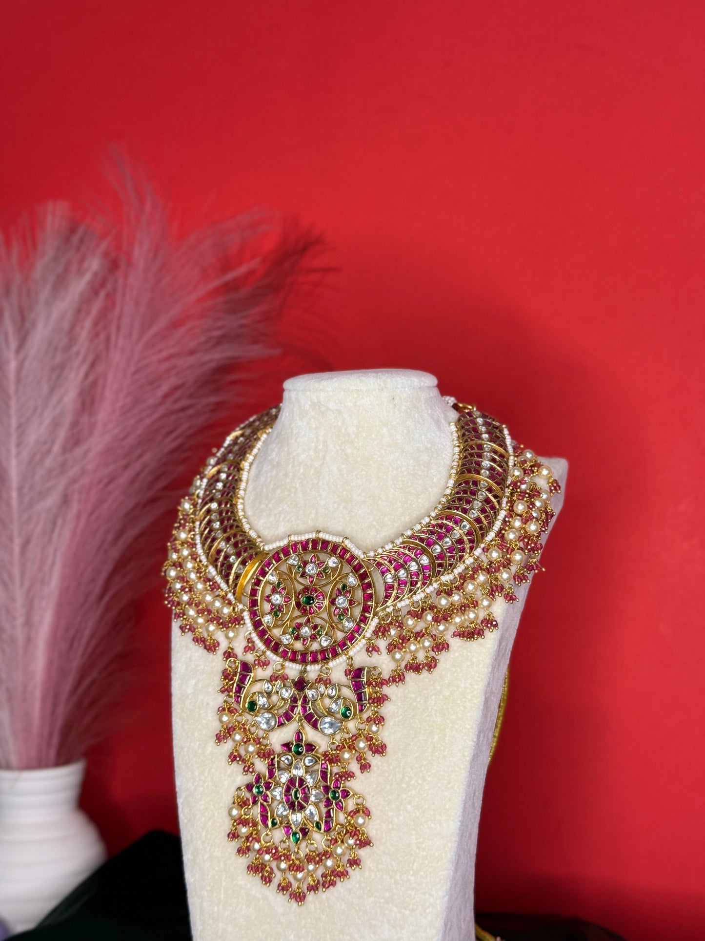 Royal Ruby & Pearl Bridal Necklace