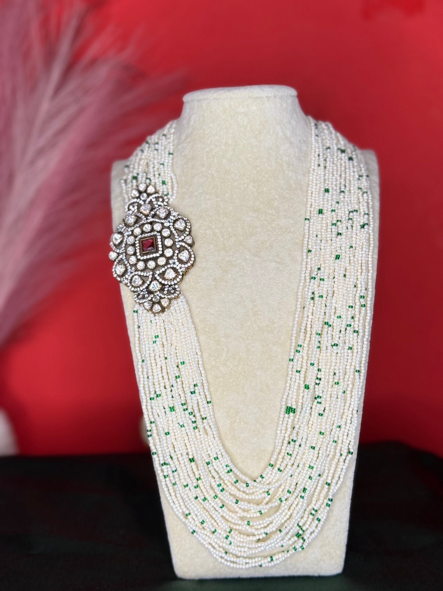 Regal Victorian Pearl Side Locket Necklace Set