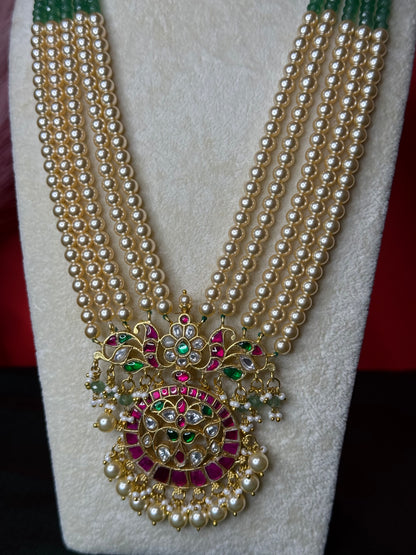 Traditional Jadav Kundan Beads Haram with Swarovski Pearls Hanging
