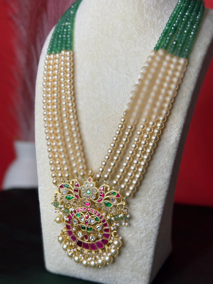 Traditional Jadav Kundan Beads Haram with Swarovski Pearls Hanging