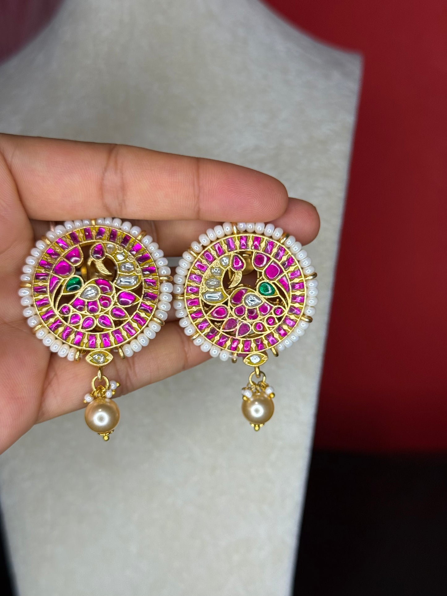 Jadav Kundan Ear rings with Swarovski Pearls