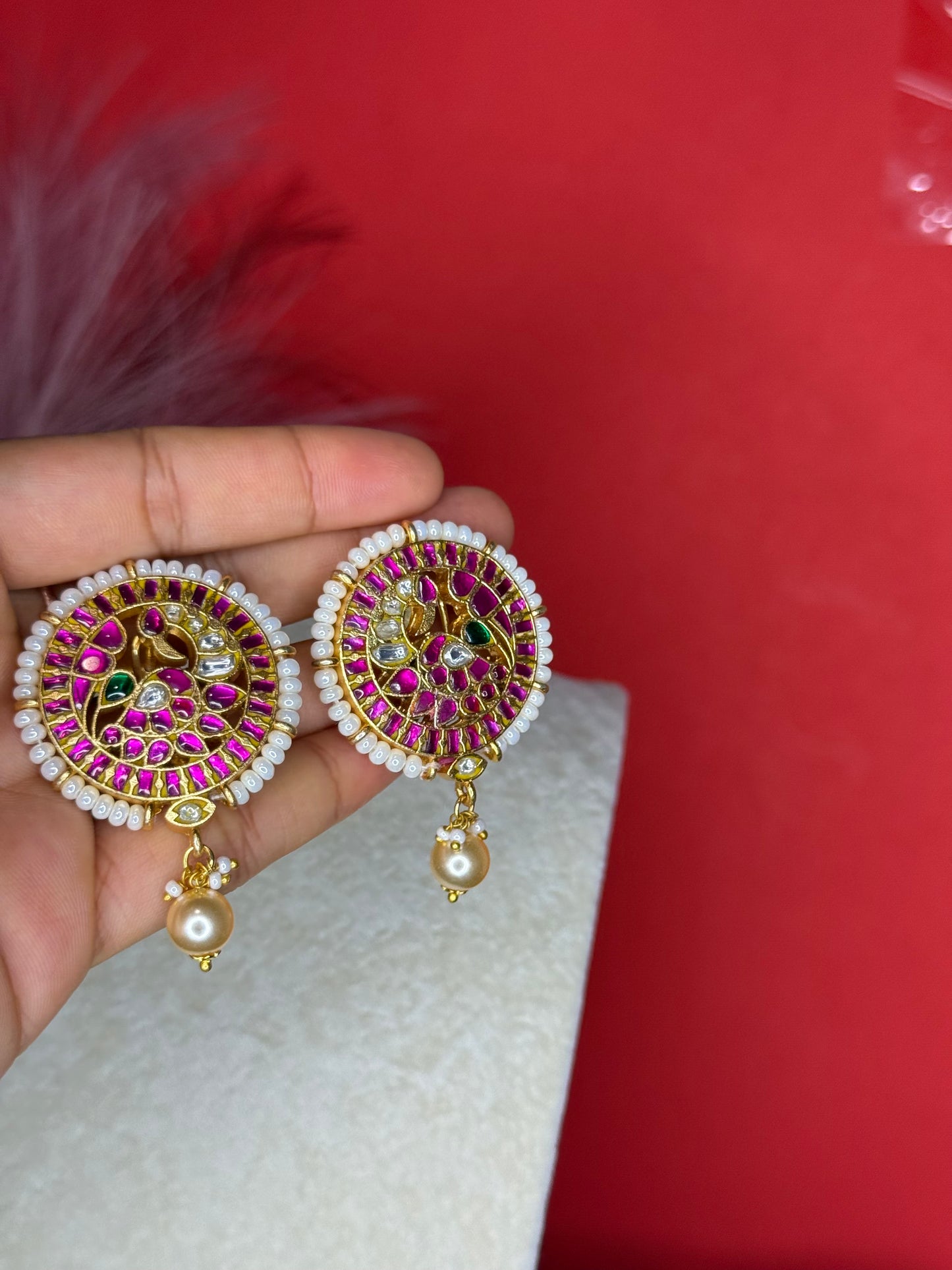 Jadav Kundan Ear rings with Swarovski Pearls
