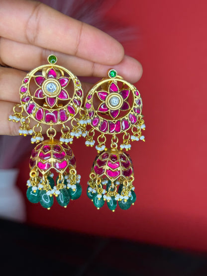 Dazzling Jadav kundan Jhumka flower design with Russian bead