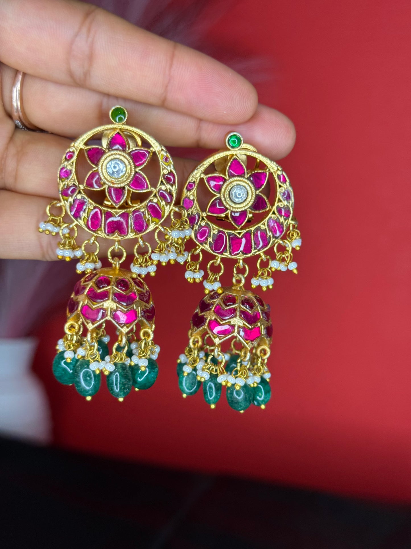 Dazzling Jadav kundan Jhumka flower design with Russian bead