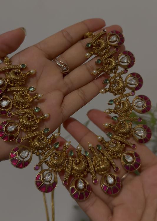 Gold Inspired Jadau Kundan x Nakshi Necklace Set