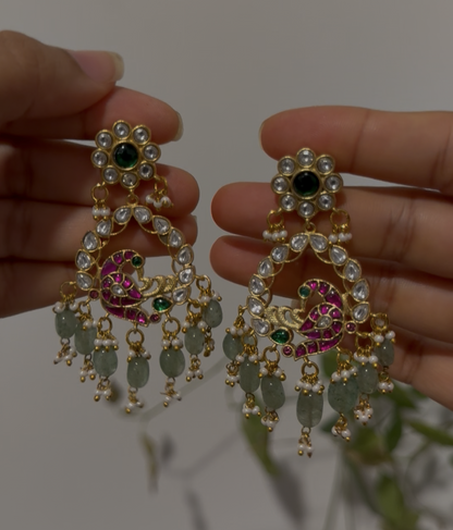 Floral Studded Jadau Kundan Chandbali Earrings