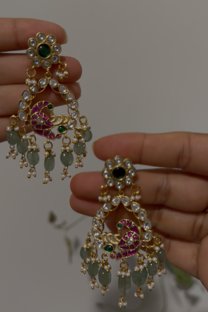 Floral Studded Jadau Kundan Chandbali Earrings