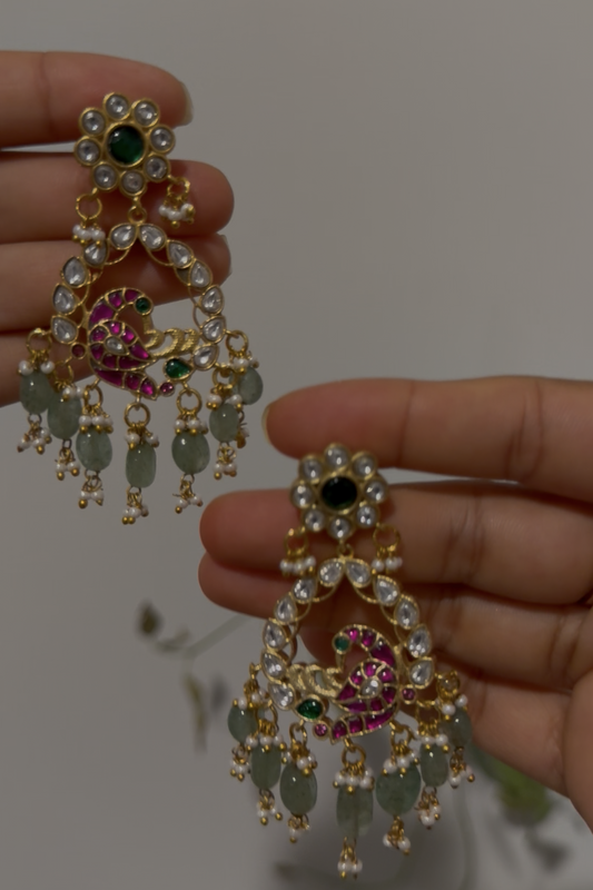 Floral Studded Jadau Kundan Chandbali Earrings