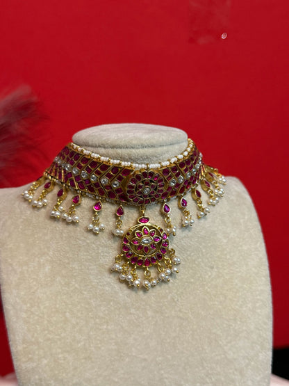 Jadavu Kundhan Choker With Pink Stones and Pearls  | Aditi Inspired
