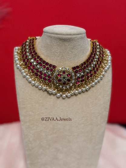 An Exquisite Jadavu Kundhan Pink Stone Butta Choker.